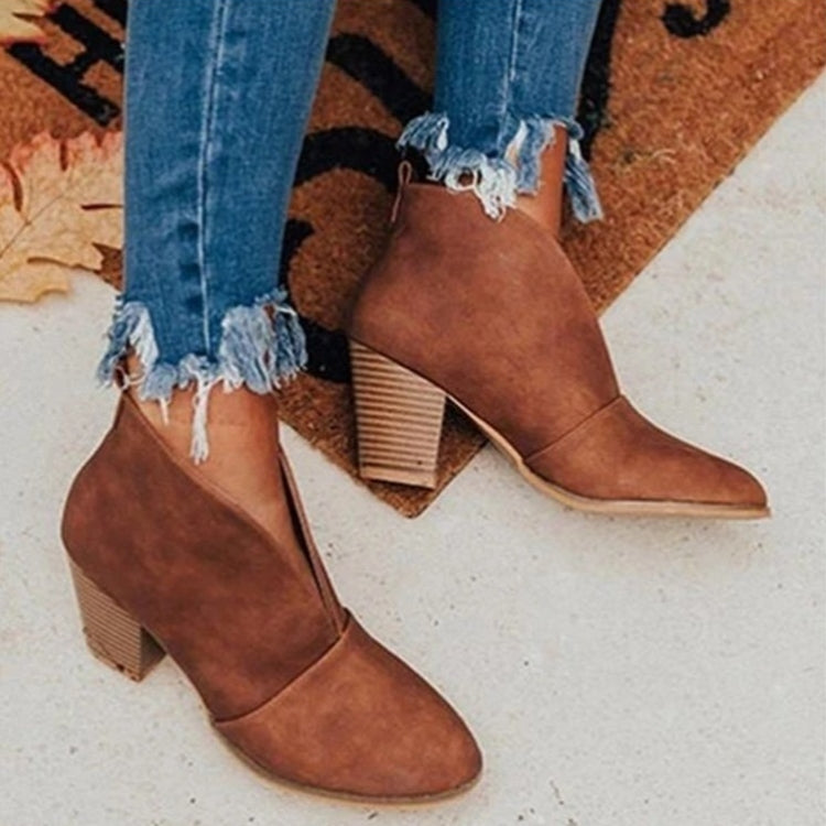 Women's chic V-cut ankle boots, perfect for everyday style. Comfortable autumn & winter fashion footwear.