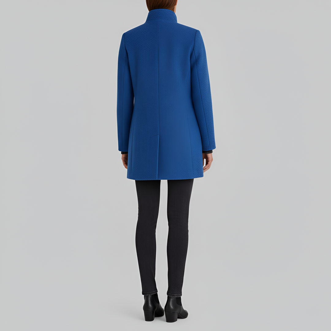 Fashionable women's long winter coat. Warm, chic outerwear for elegant and essential cold weather style.