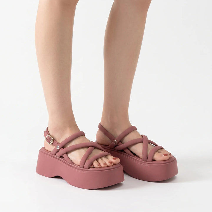 Stylish women's platform wedge sandals for summer, chunky design with an open toe and adjustable strap.