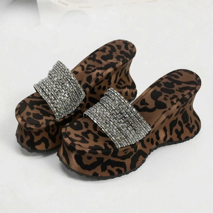Women's animal print platform sandals, perfect as statement evening or party high heel footwear.