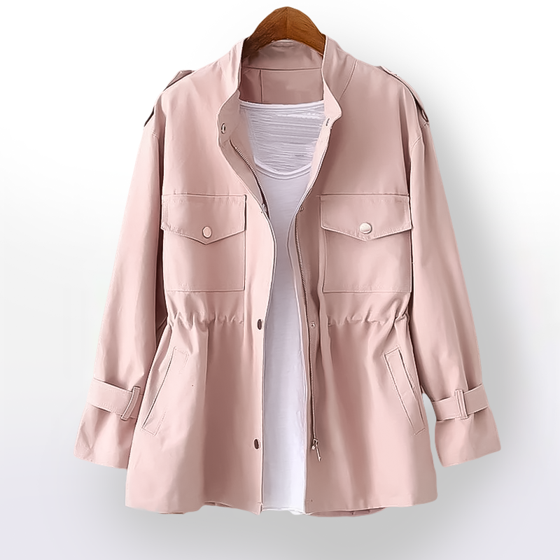 Structured women's belted trench coat with notch collar, ideal for elegant workwear & business casual outfits.