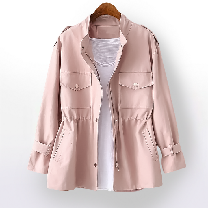 Structured women's belted trench coat with notch collar, ideal for elegant workwear & business casual outfits.