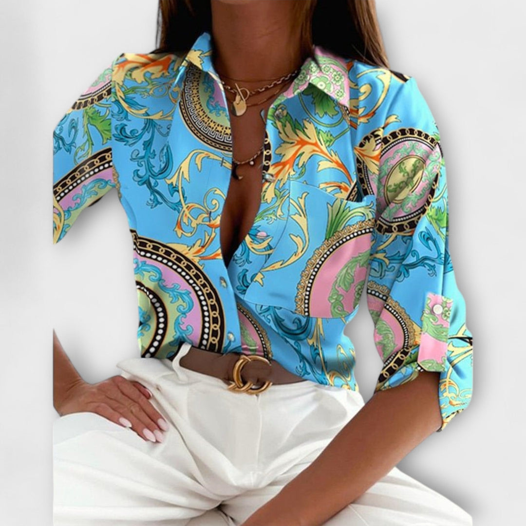 Elegant women's classic collar blouse. Sophisticated long sleeve button-down for timeless fashion and comfort.