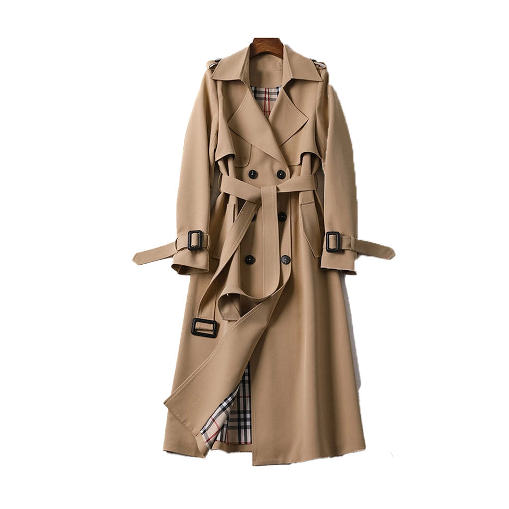 Women's classic double-breasted trench coat, perfect for versatile outerwear and sophisticated style.