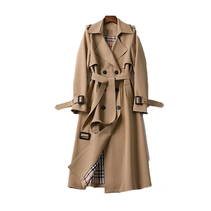 Women's classic double-breasted trench coat, perfect for versatile outerwear and sophisticated style.