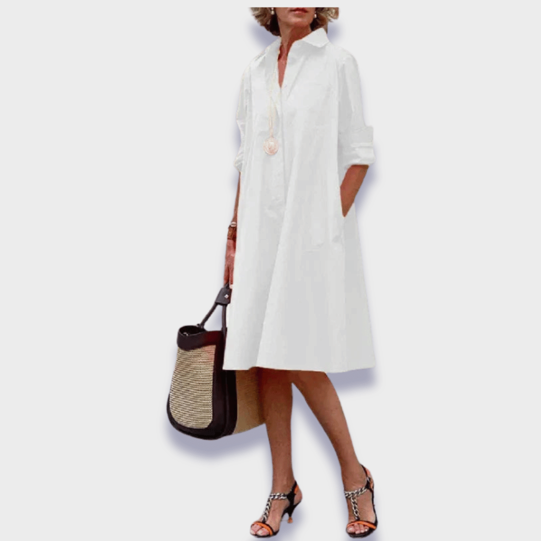 Versatile women's midi polo dress with short sleeves, ideal for classic casual looks and comfortable summer fashion.