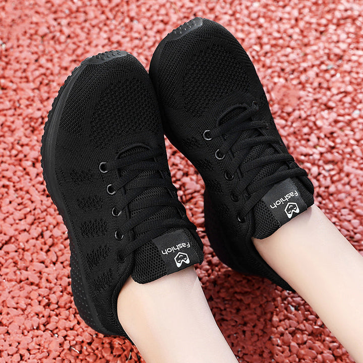 Women's foot support shoes, black, with non-slip sole and breathable upper.
