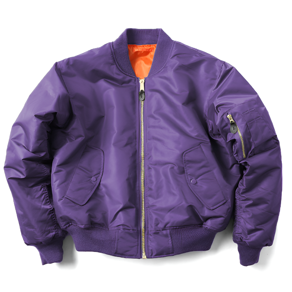 Close-up of zipper & pocket details on women's classic rib-knit bomber jacket, functional & stylish.