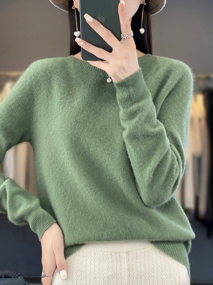 Women's classic round neck pullover sweater, front view, comfortable everyday style.