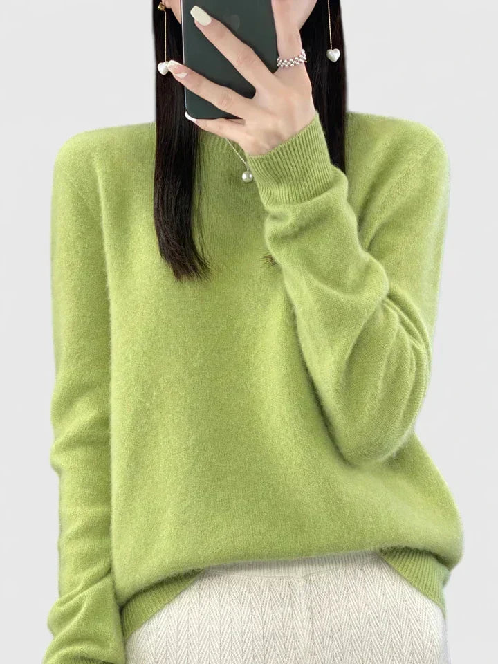 Elegant women's round neck pullover sweater, versatile for stylish fall fashion.