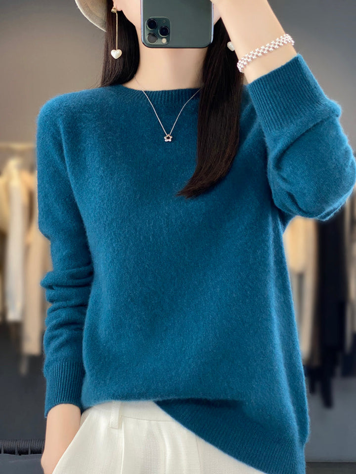 Relaxed fit women's long sleeve pullover sweater, side view, versatile casual wear.
