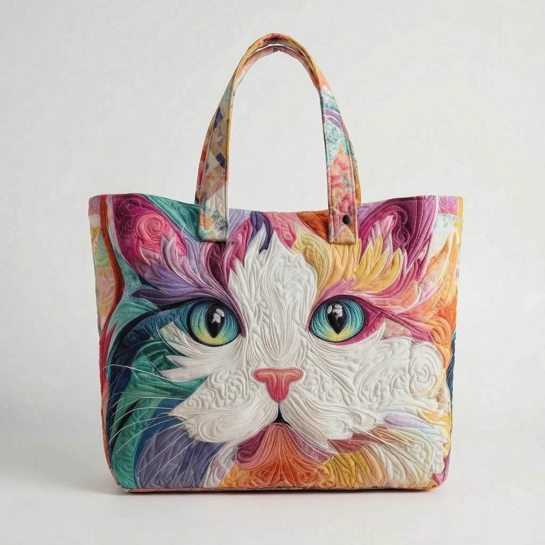 Front view of a stylish women's printed fashion tote bag with unique pattern.