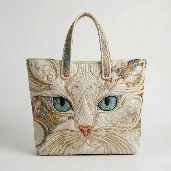 Back view of women's printed shoulder tote bag, highlighting durable straps and design.