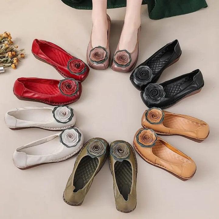 Versatile women's slip-on comfort loafers, adorned with lovely floral appliqué for any casual outfit.