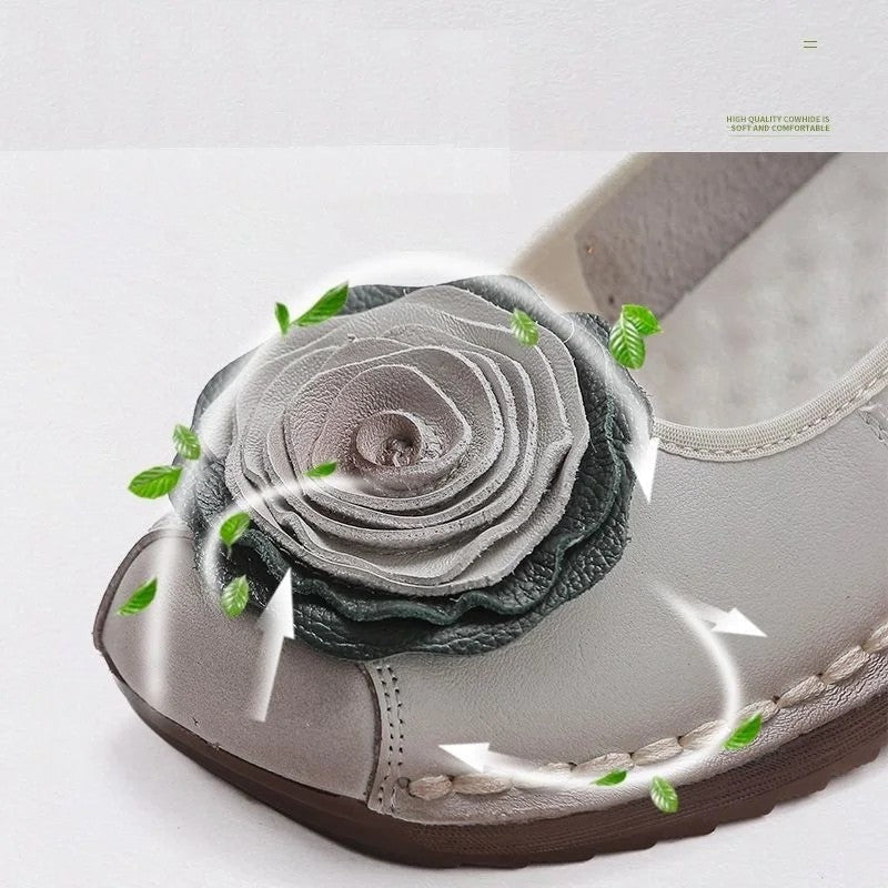 Women's spring fashion slip-on loafers. Detailed floral appliqué adds a touch of casual elegance.