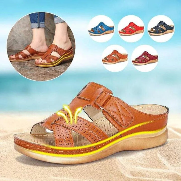 Ergonomic women's orthopedic sandals for walking, with arch support, cushioned footbed & adjustable straps.