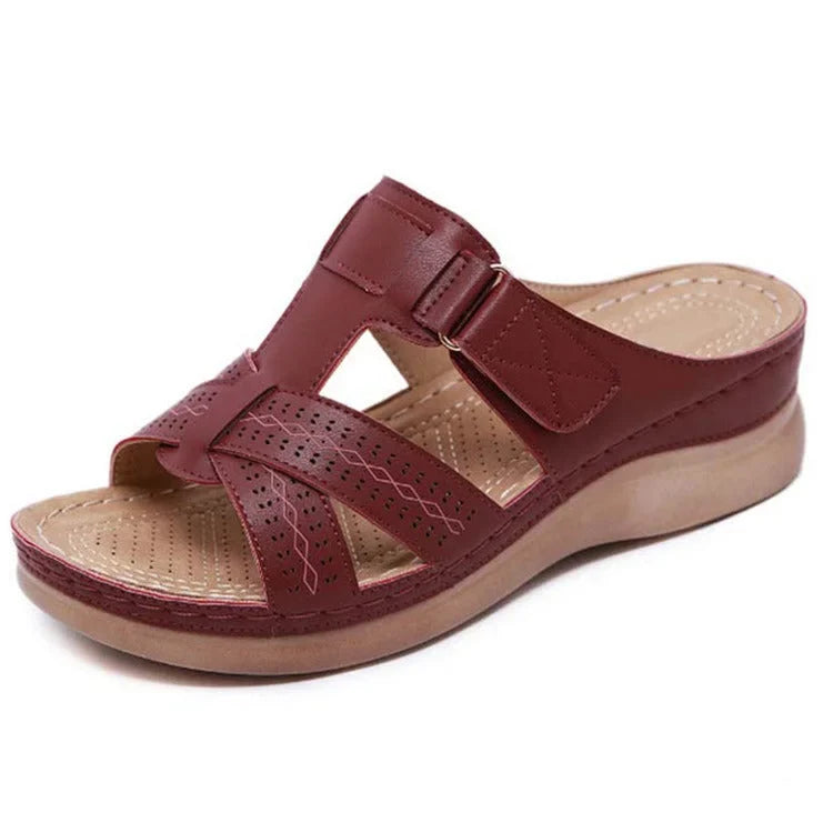 Top view of women's comfort sandals with adjustable straps, perfect for stable, everyday wear & pain relief.