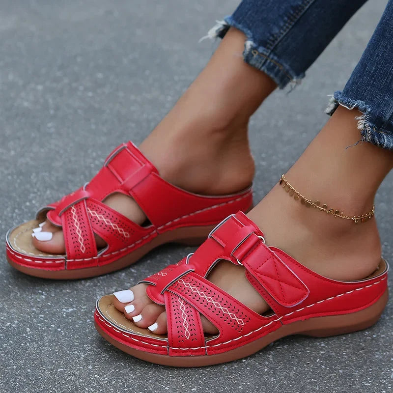 Back view of women's stable orthopedic sandals, designed with arch support for secure, everyday walking.