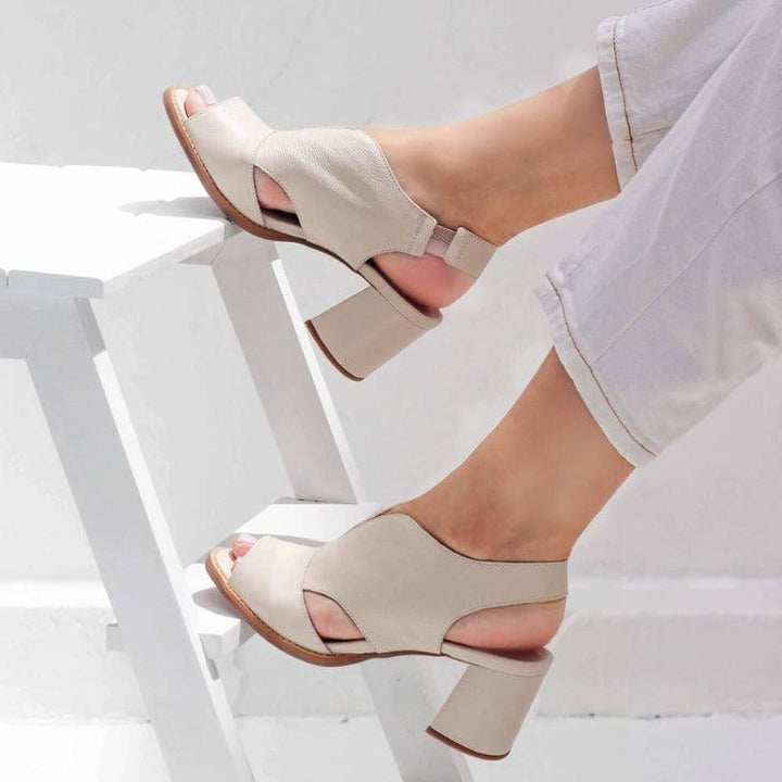 Women's comfortable block heel sandals for all-day wear. Elegant summer shoes with buckle.