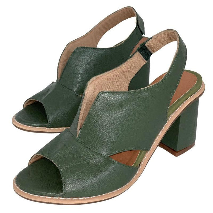 Elegant women's dress sandals with sturdy block heel. Comfortable and chic for summer events.