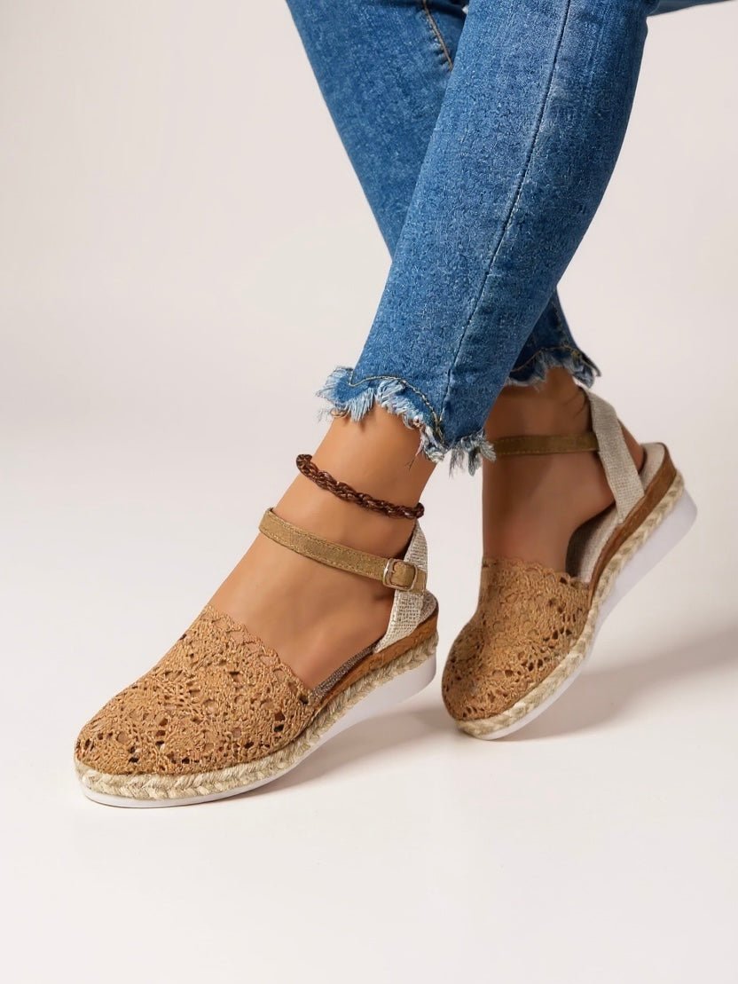 Women's comfortable boho espadrille platform sandals with ankle strap, perfect for summer.