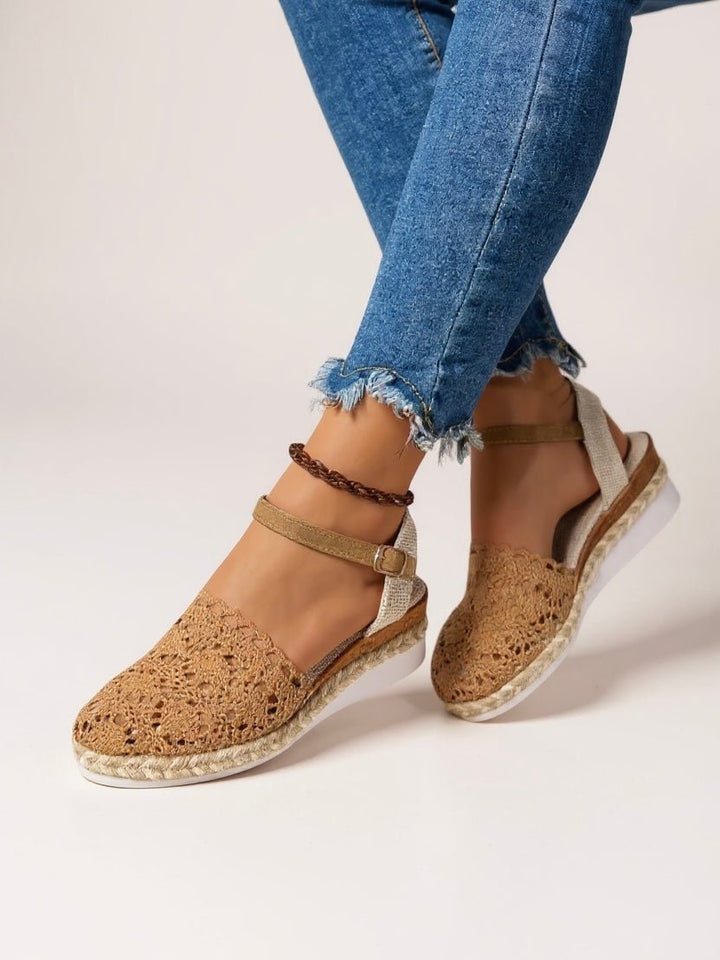 Women's comfortable boho espadrille platform sandals with ankle strap, perfect for summer.