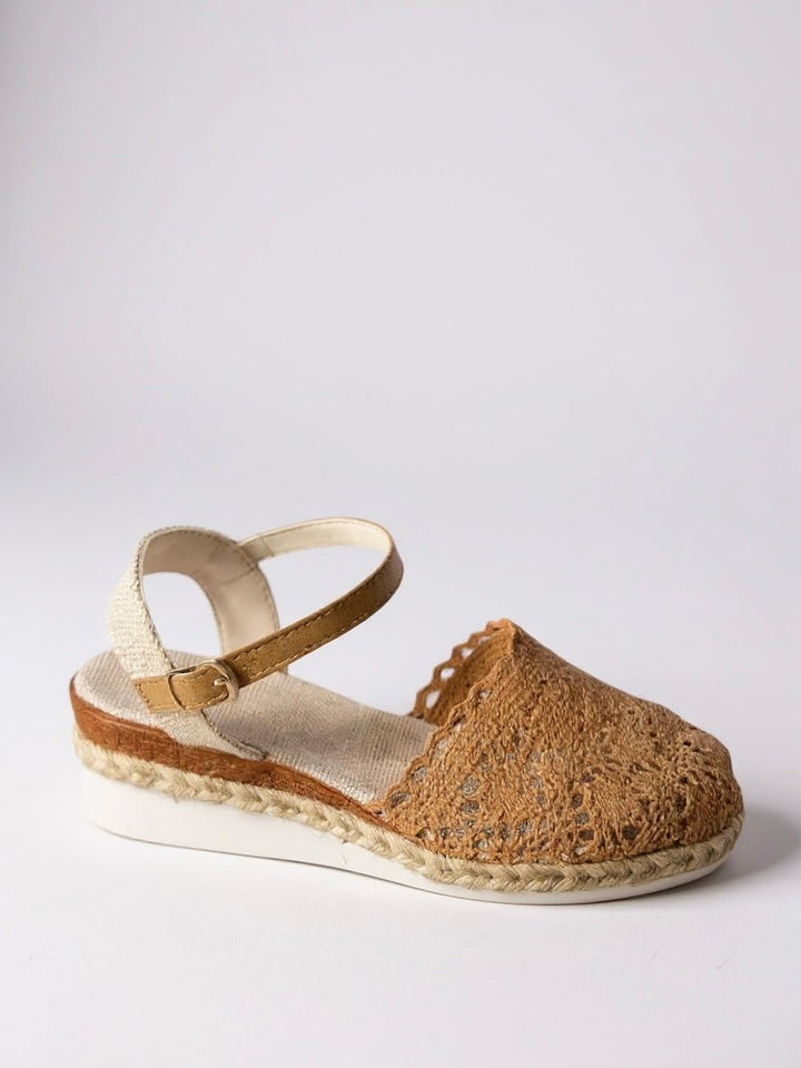 Beige bohemian espadrille platform sandals for women, ideal for summer comfort & casual style.
