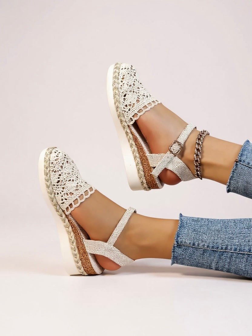 Stylish brown women's boho espadrille platform sandals, comfortable for summer casual footwear.