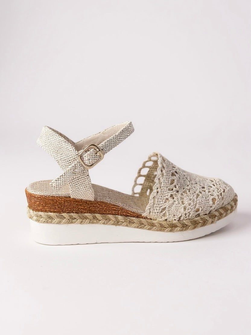 Warm weather women's espadrille platform sandals, comfortable bohemian style with an ankle strap.