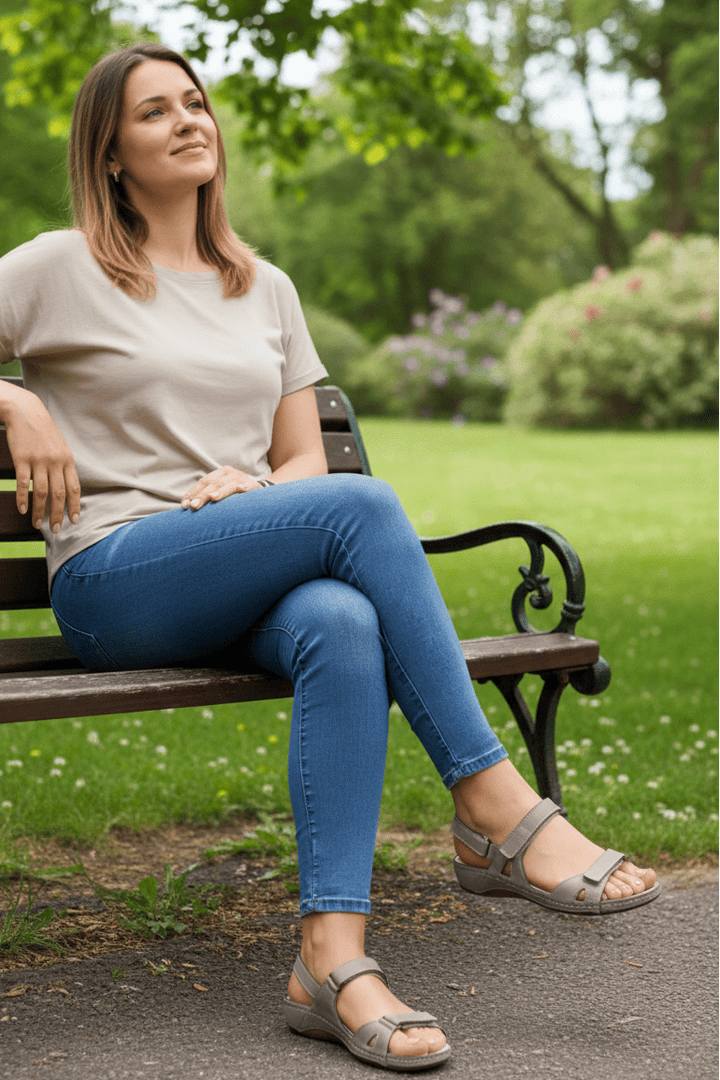 Side view of women's summer sandals, showcasing ergonomic design and durable lightweight sole.