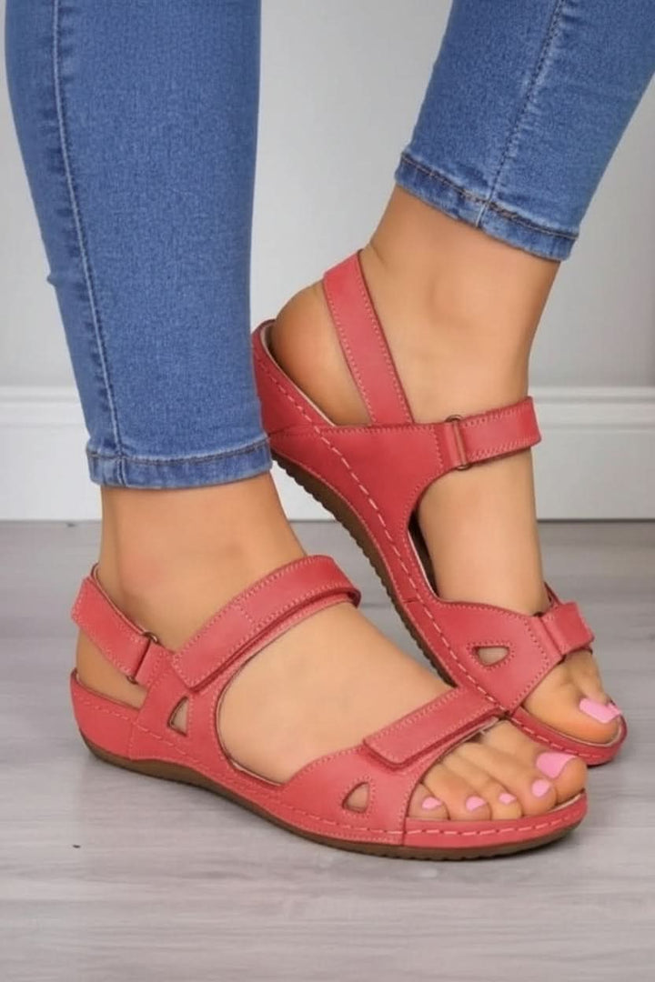 Close-up of women's comfortable sandals' breathable straps, great for everyday summer adventures.