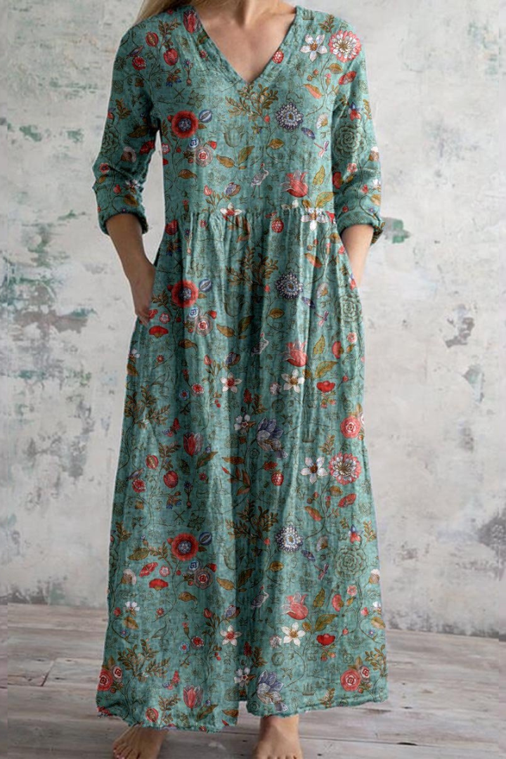 Women's comfortable flowing maxi dress in a vibrant print, perfect for spring and summer everyday wear.