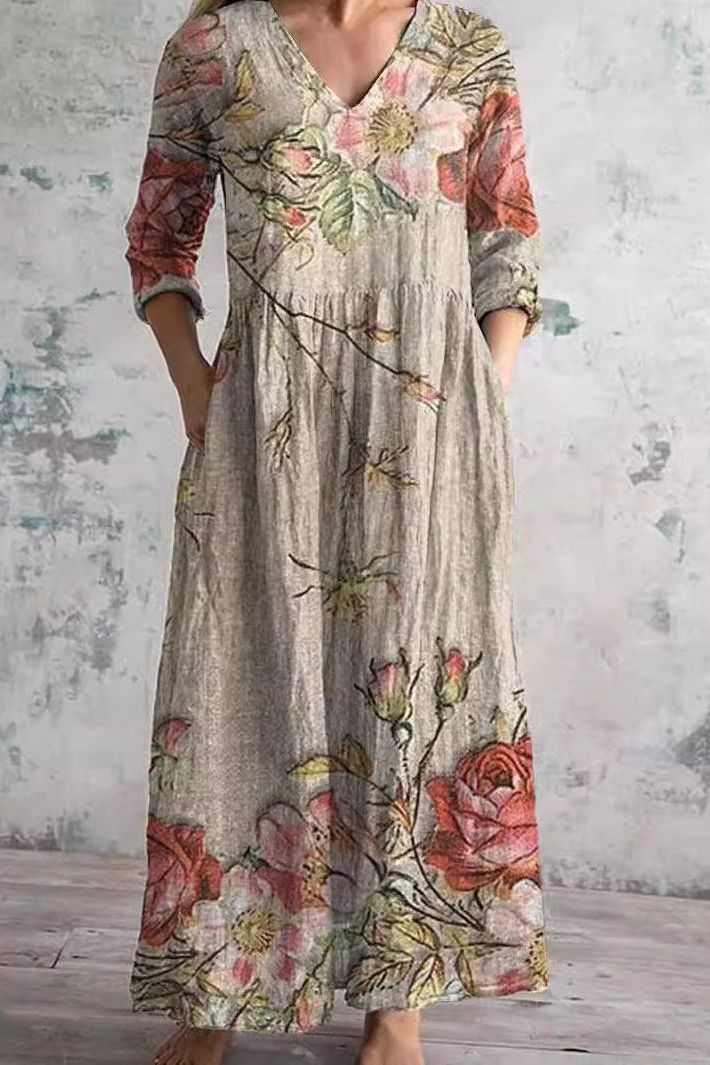 Elegant long flowy dress for women, ideal for casual outings or travel, featuring a relaxed fit.