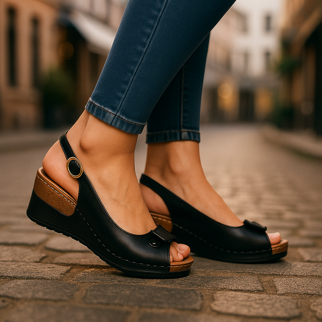Versatile women's low wedge peep toe slingback sandals, offering comfort & style for everyday summer.