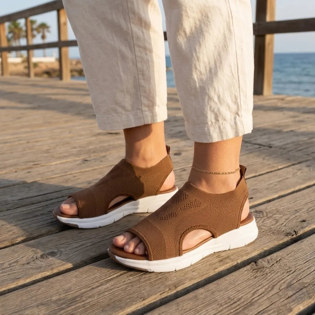 Breathable mesh slip-on sandals for women, orthopedic arch support for comfort.