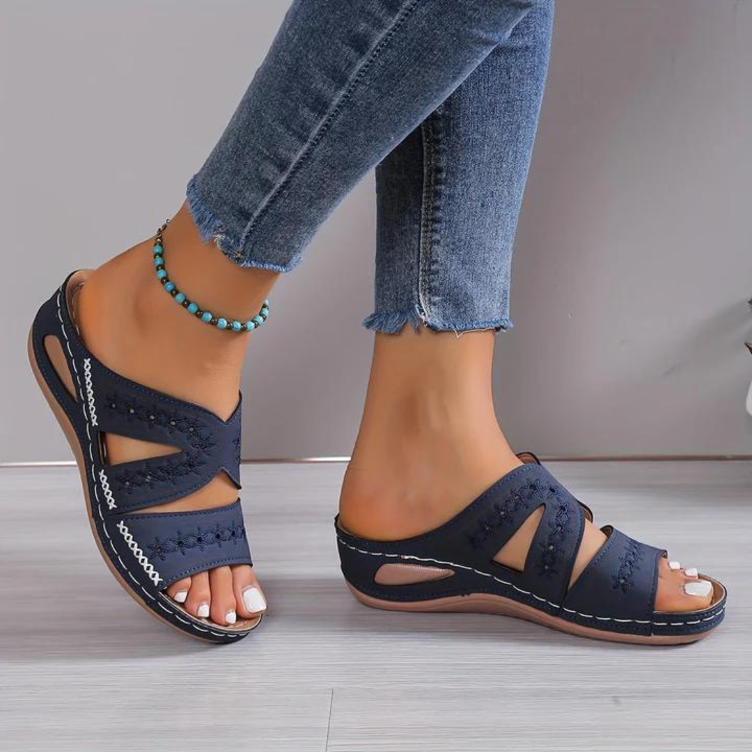 Women's comfortable open toe orthopedic sandals with arch support for summer walking.