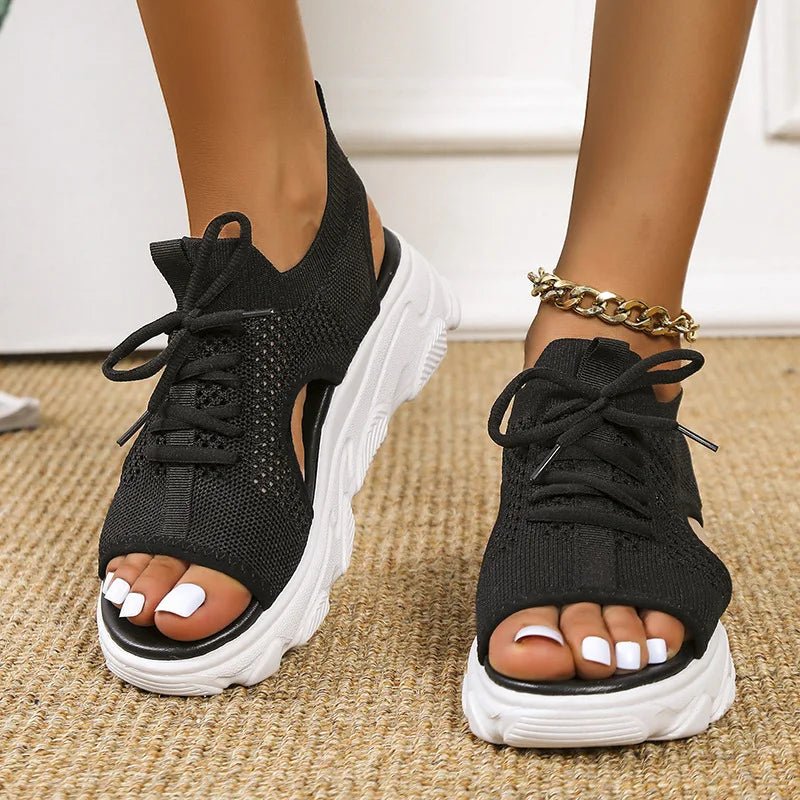 Women's comfortable orthopedic platform sandals with lace-up open toe, perfect for summer walking.