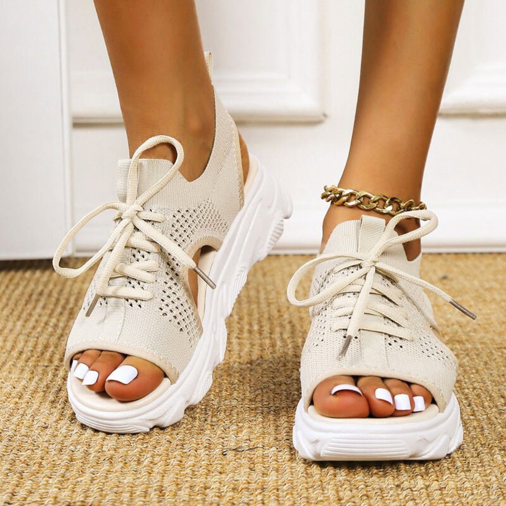 Summer women's walking sandals, comfortable orthopedic platform with lace-up open toe.