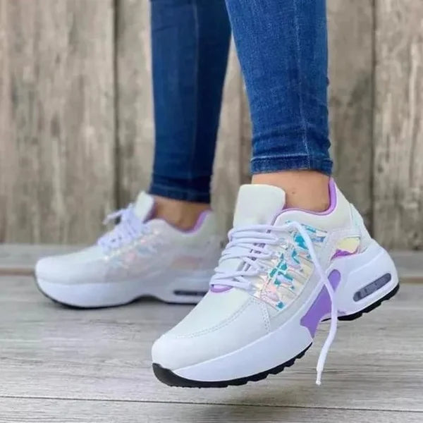 Front view of women's comfortable walking shoes, designed for ultimate foot support and pain relief.