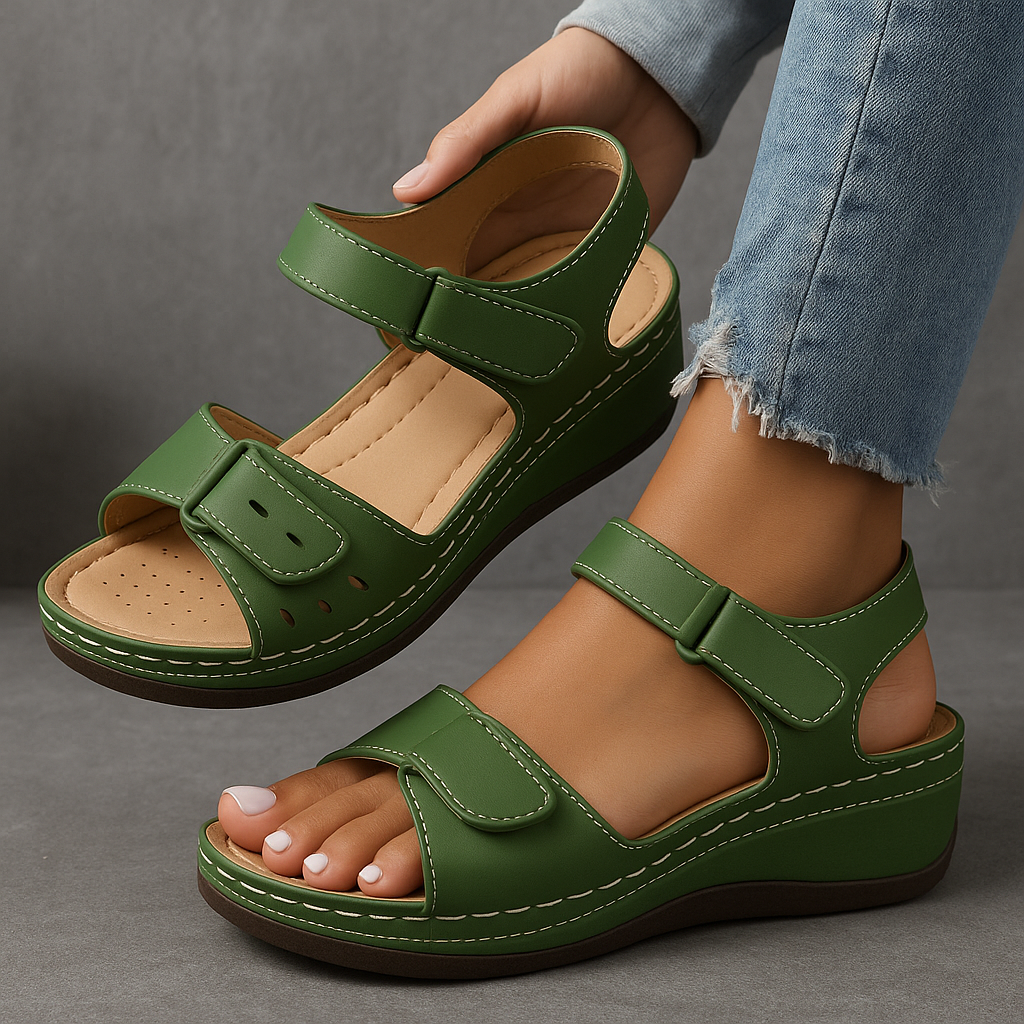 Women's comfortable platform sandals, perfect for summer casual wear & vacation. Adjustable Velcro straps.