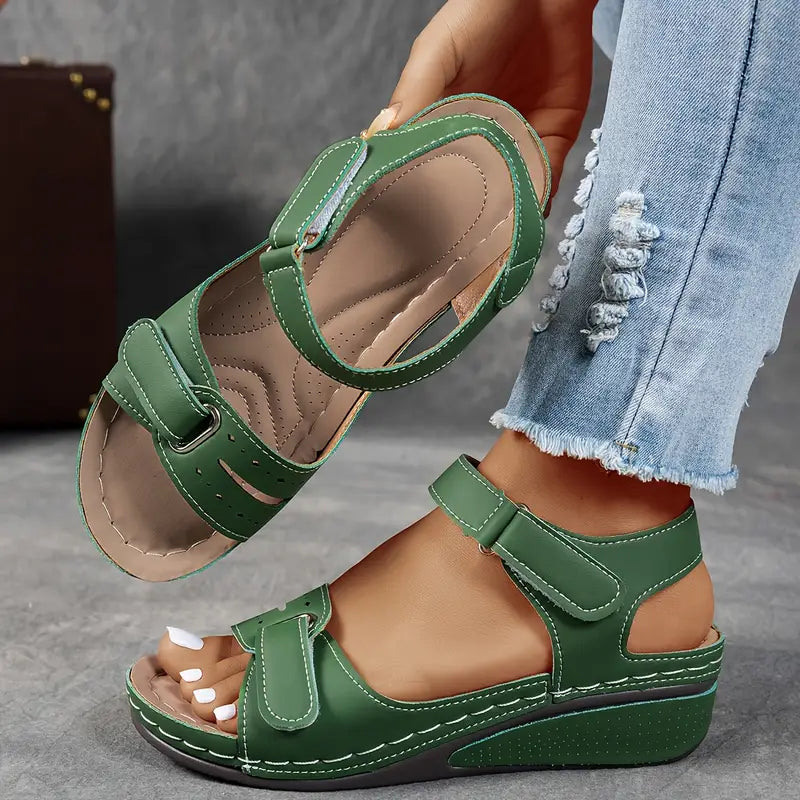 Adjustable women's platform sandals with secure Velcro straps. Comfortable summer footwear for everyday style.