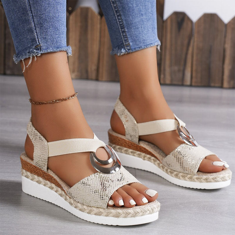 Stylish women's open-toe platform wedge sandals with elastic straps, perfect for casual summer wear.