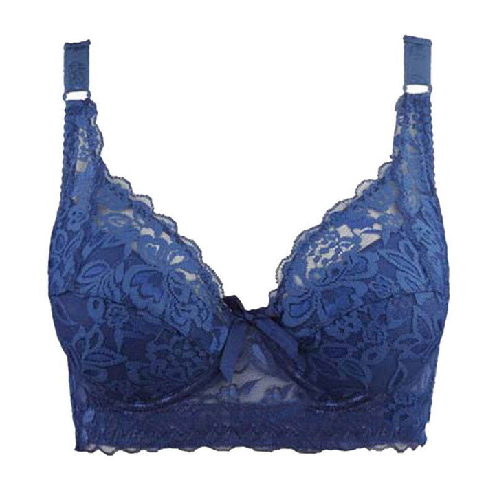 Women's comfortable plus-size wire-free lace bra, full coverage, ideal for everyday wear.