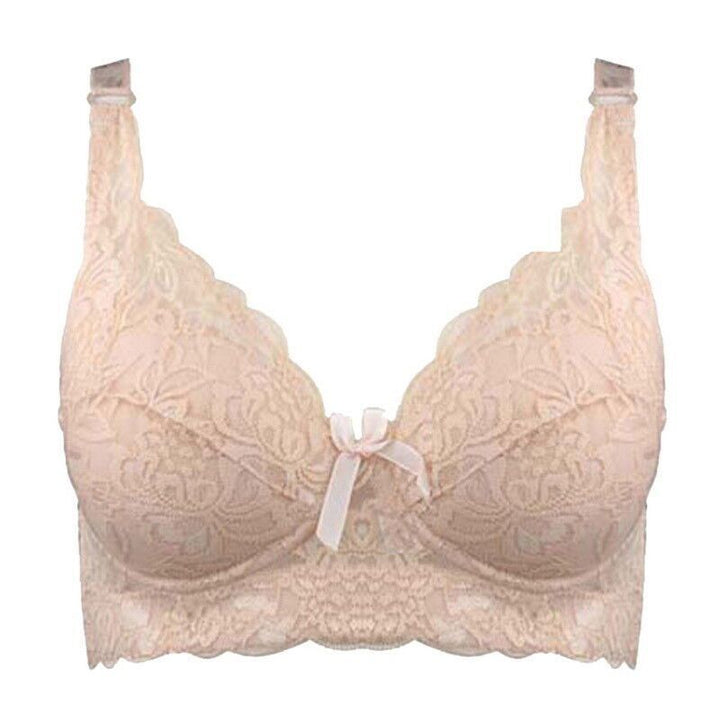 Elegant plus-size wire-free lace bra for women, comfortable intimate apparel with full support.