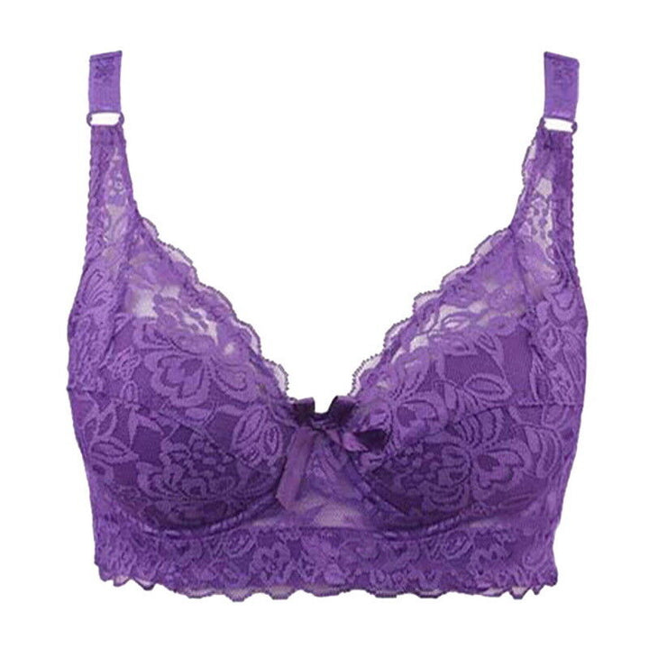 Padded plus-size wire-free push-up bra for women, comfortable lace design, perfect for support.