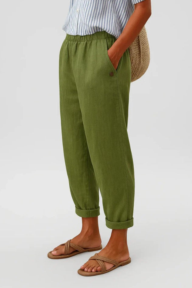 Relaxed fit women's straight leg trousers featuring an elastic waist for ultimate comfort & style.