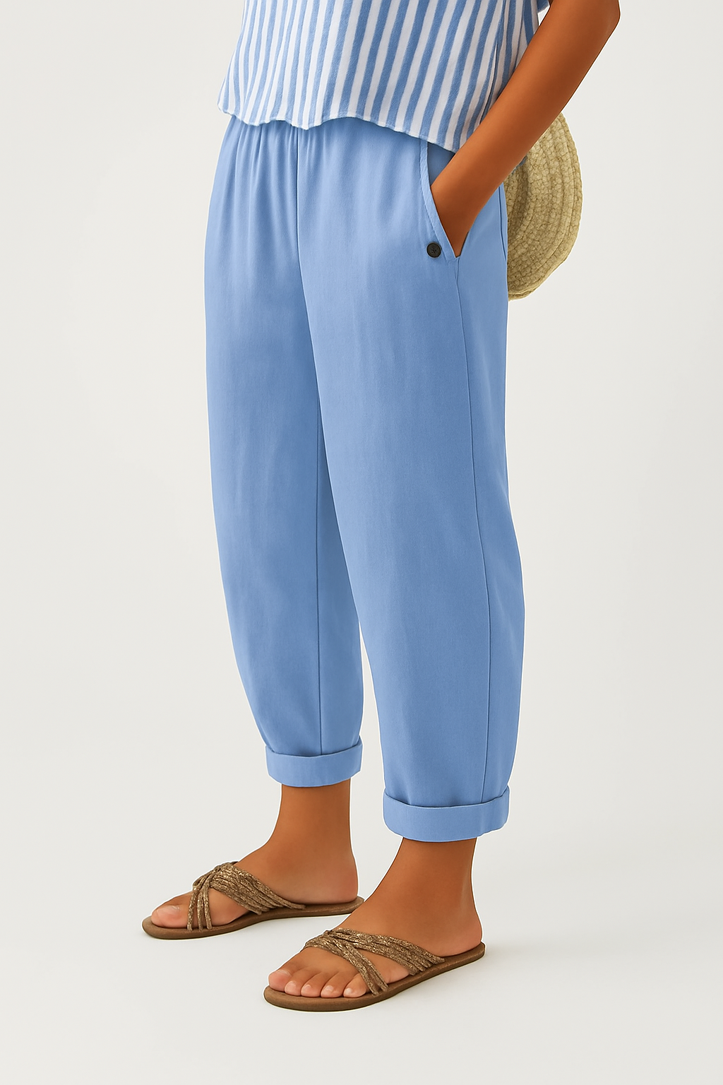 Ladies' comfortable loose fit bottom with elastic waist, versatile for chic everyday & travel style.
