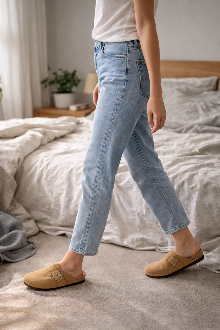 Pair of women's everyday clogs, designed for comfort with buckle straps and an open heel, perfect for casual use.