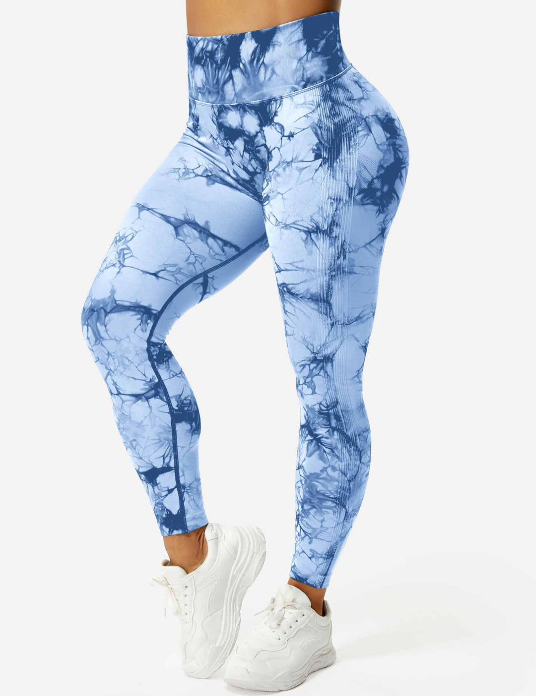 Body-contouring high-waist tie dye leggings for women.