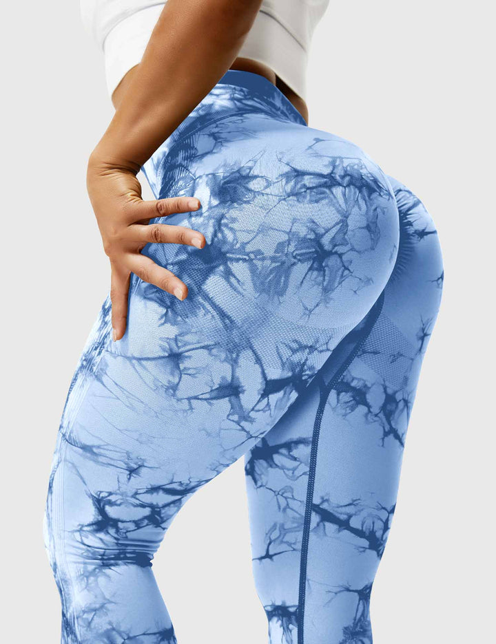 Women's tie dye leggings, featuring a comfortable high waist.